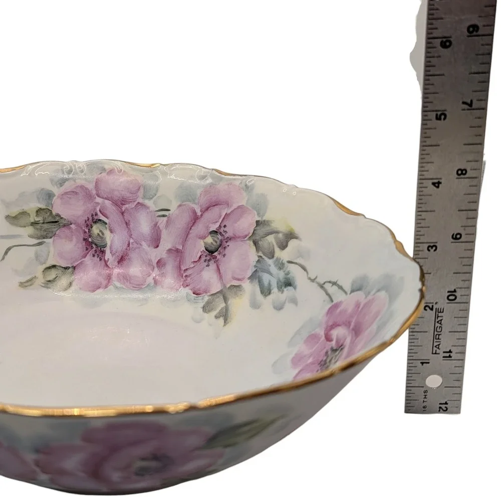 Vintage Seltmann Weiden Serving Bowl Green‎ Pink Floral Hand Painted Nine in SEE